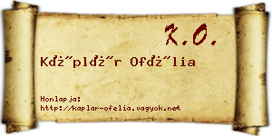 Káplár Ofélia névjegykártya